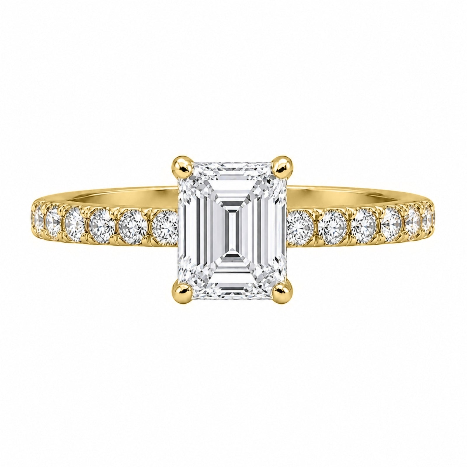 1.50-4.50 Carat T.W. Emerald and Round-cut Lab Grown Diamond (F/VS+) 14K Gold Solitaire Band Ring