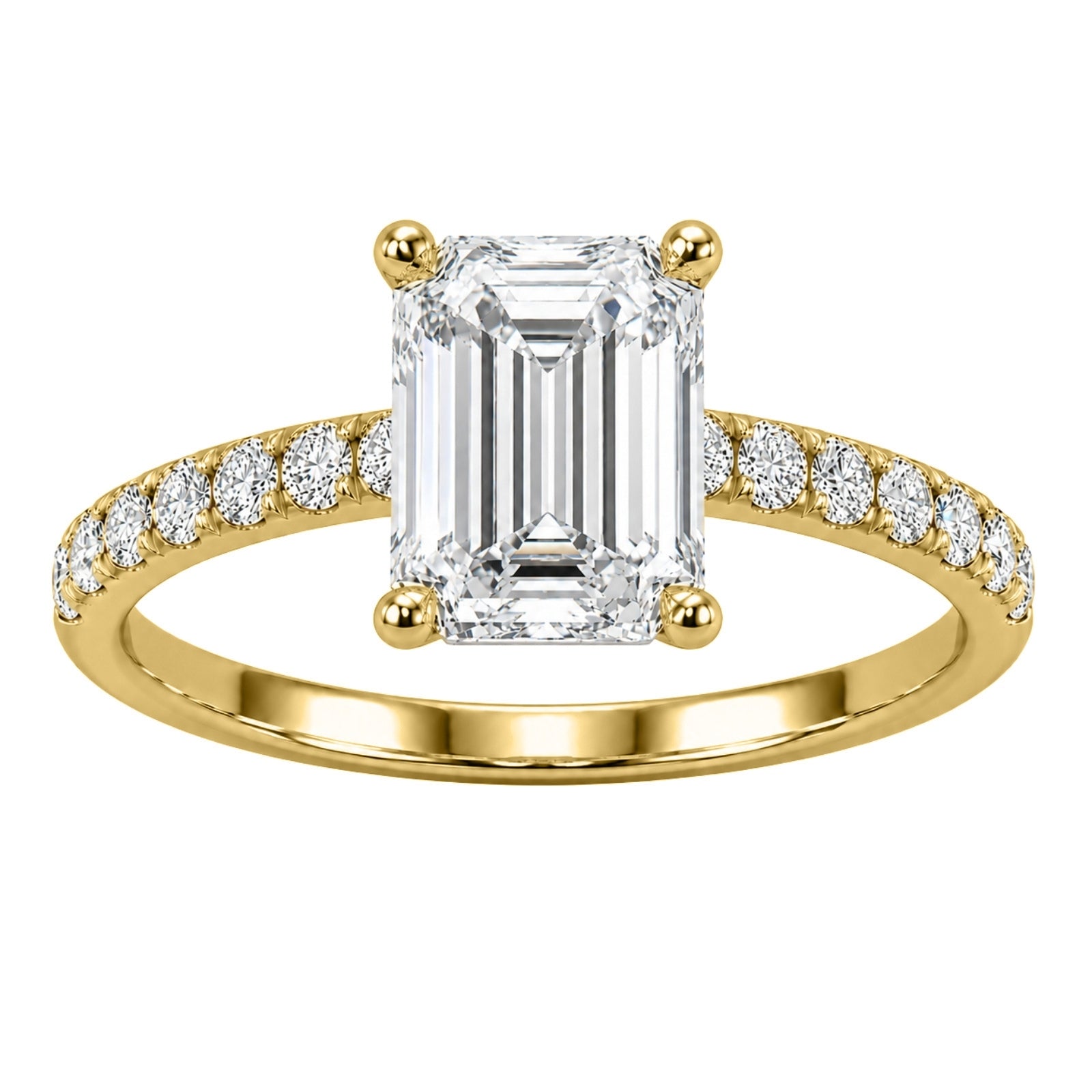 1.50-4.50 Carat T.W. Emerald and Round-cut Lab Grown Diamond (F/VS+) 14K Gold Solitaire Band Ring