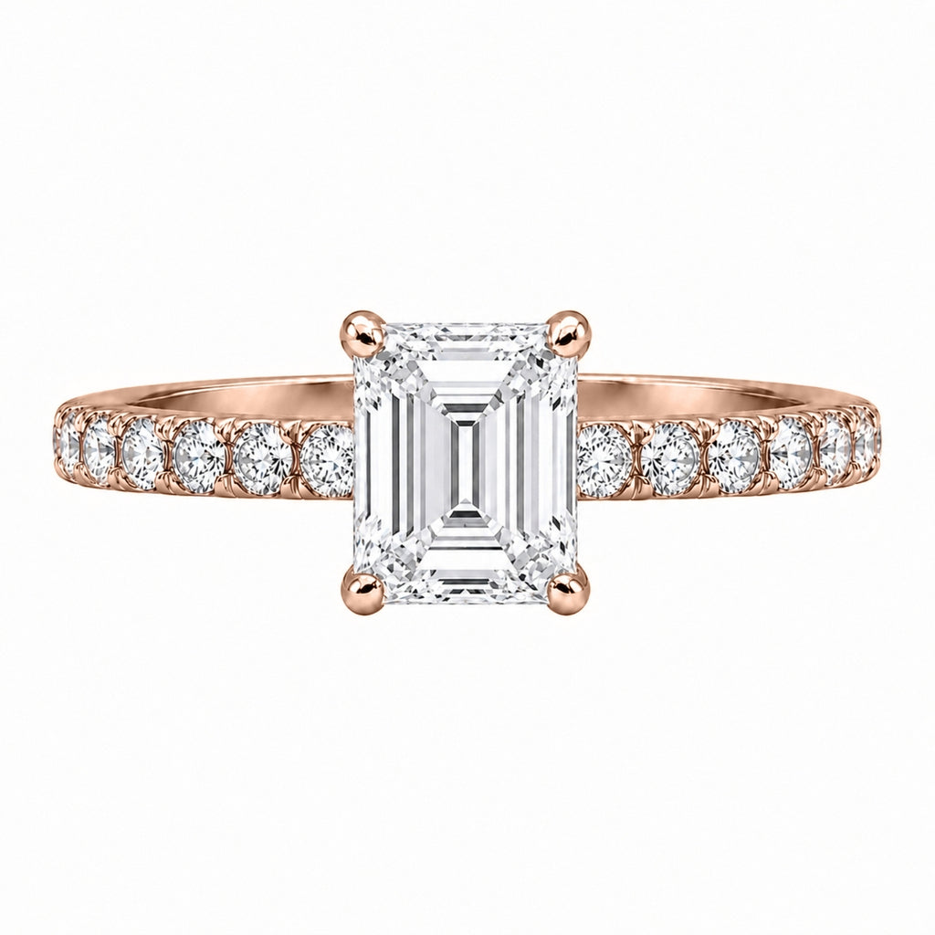 1.50-4.50 Carat T.W. Emerald and Round-cut Lab Grown Diamond (F/VS+) 14K Gold Solitaire Band Ring