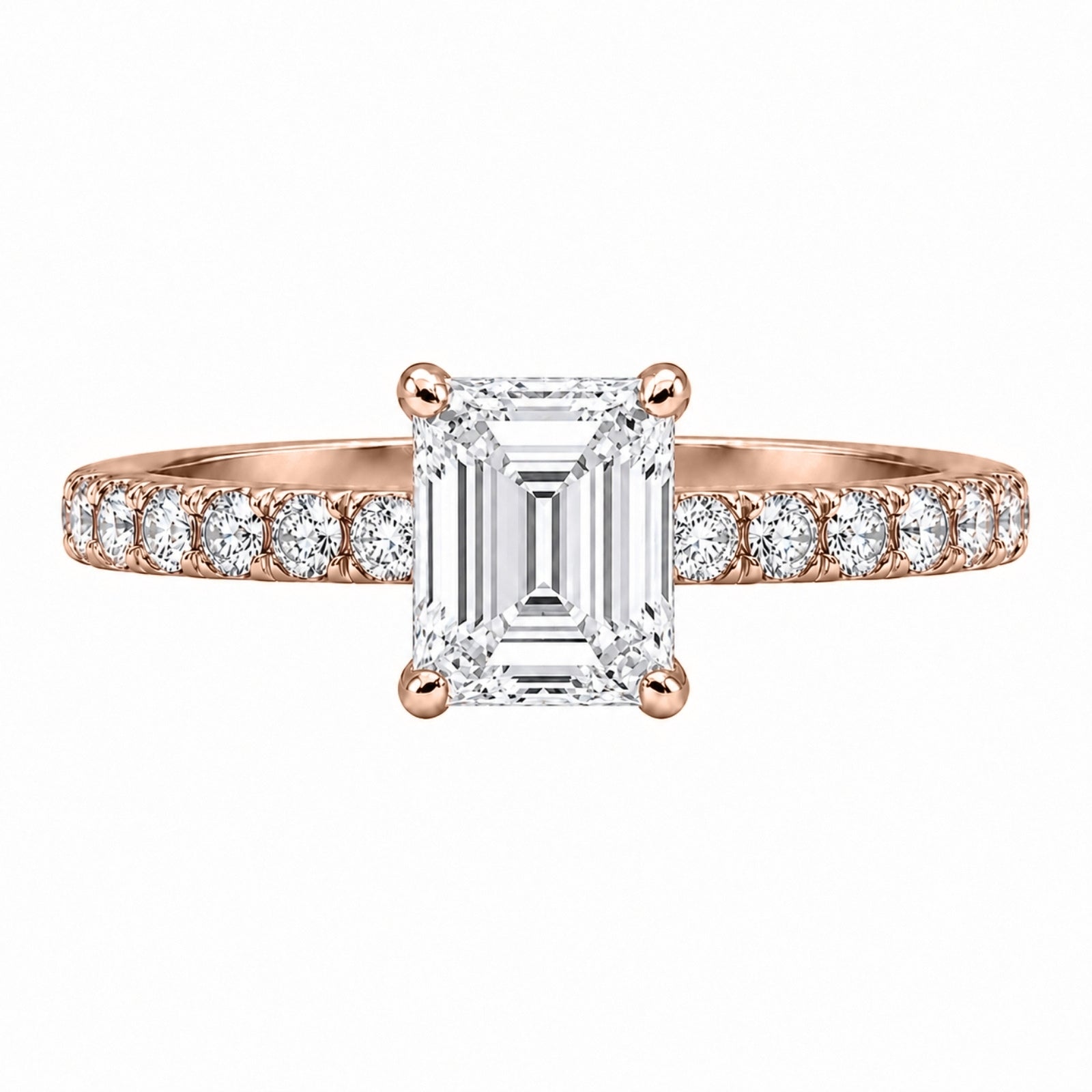 1.50-4.50 Carat T.W. Emerald and Round-cut Lab Grown Diamond (F/VS+) 14K Gold Solitaire Band Ring