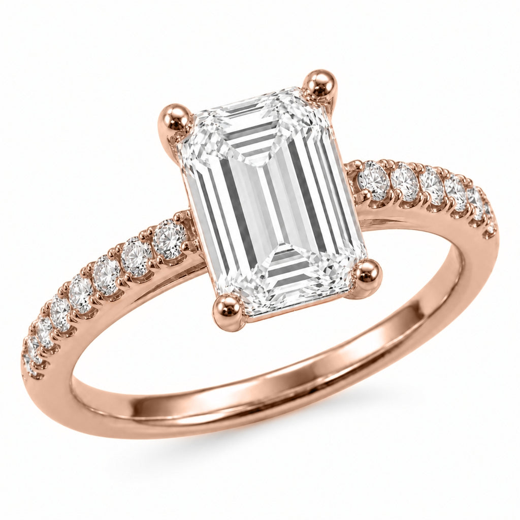 1.50-4.50 Carat T.W. Emerald and Round-cut Lab Grown Diamond (F/VS+) 14K Gold Solitaire Band Ring