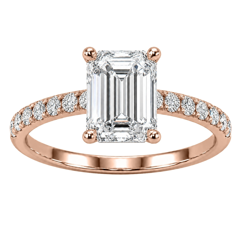 1.50-4.50 Carat T.W. Emerald and Round-cut Lab Grown Diamond (F/VS+) 14K Gold Solitaire Band Ring