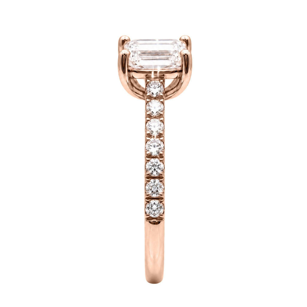 1.50-4.50 Carat T.W. Emerald and Round-cut Lab Grown Diamond (F/VS+) 14K Gold Solitaire Band Ring