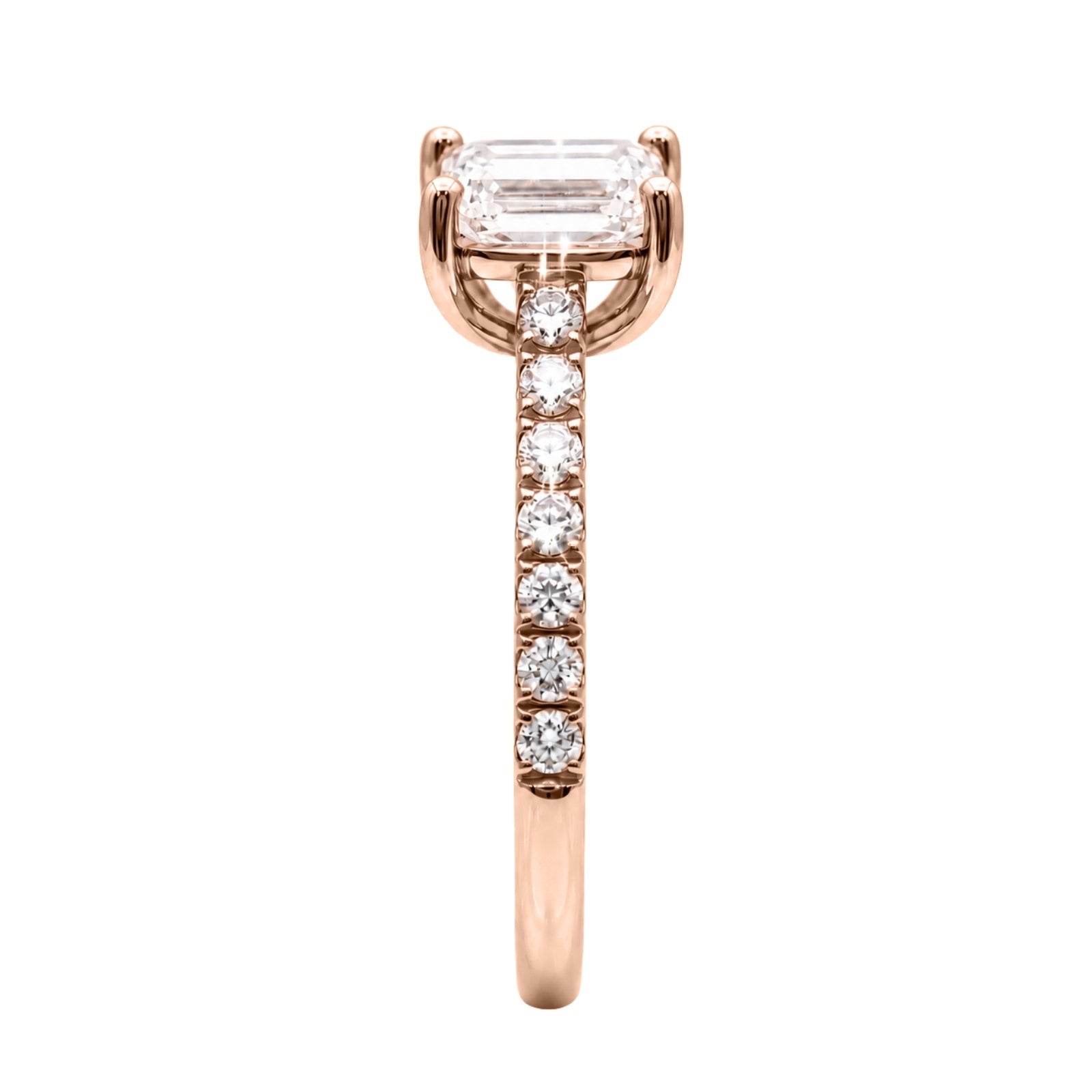 1.50-4.50 Carat T.W. Emerald and Round-cut Lab Grown Diamond (F/VS+) 14K Gold Solitaire Band Ring