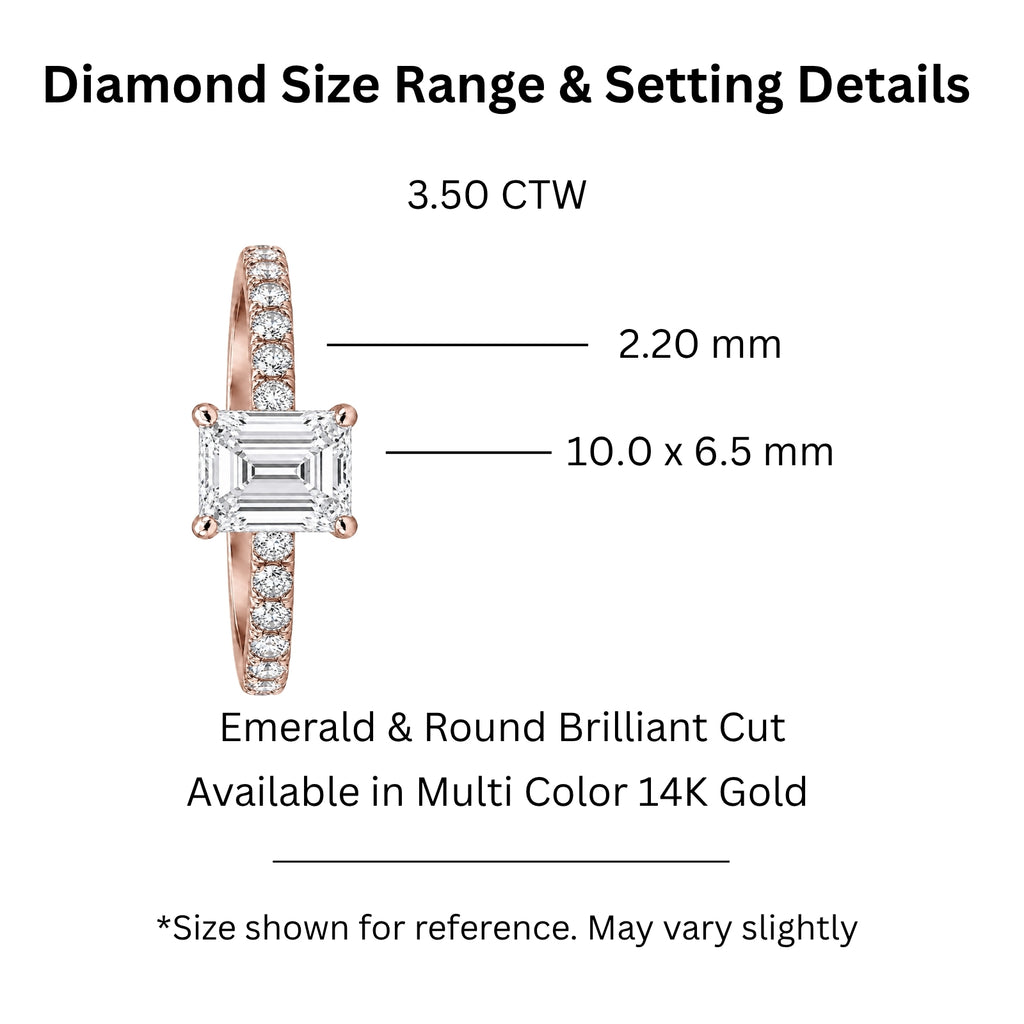 1.50-4.50 Carat T.W. Emerald and Round-cut Lab Grown Diamond (F/VS+) 14K Gold Solitaire Band Ring