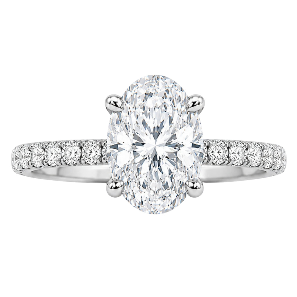 1.50-4.50 Carat T.W. Oval and Round-cut Lab Grown Diamond (F/VS+) 14K Gold Solitaire Band Ring