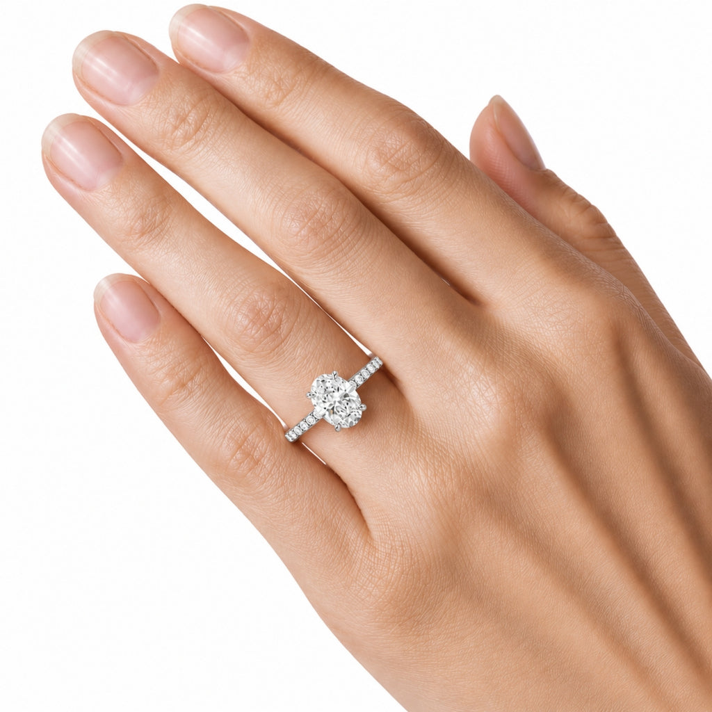 1.50-4.50 Carat T.W. Oval and Round-cut Lab Grown Diamond (F/VS+) 14K Gold Solitaire Band Ring