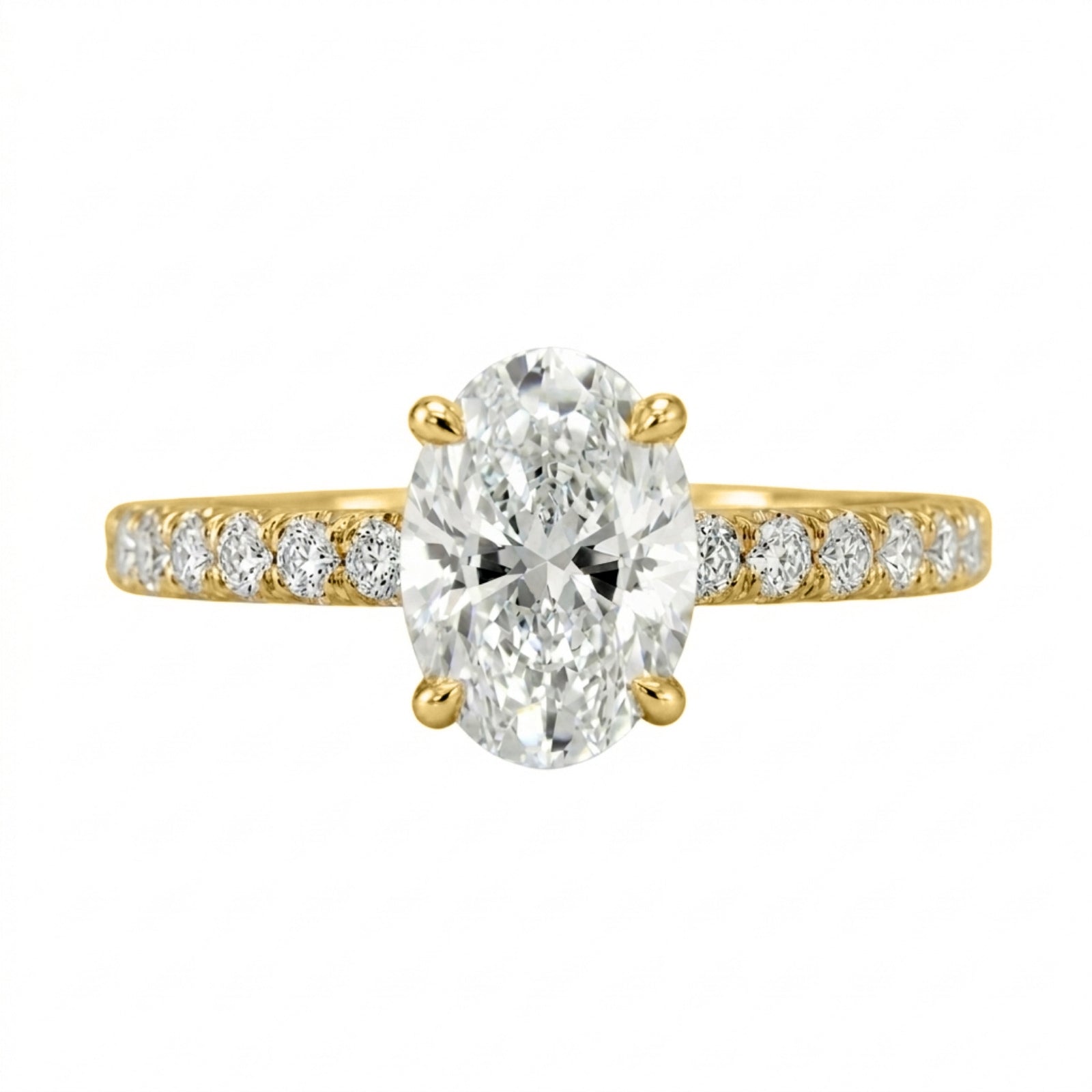 1.50-4.50 Carat T.W. Oval and Round-cut Lab Grown Diamond (F/VS+) 14K Gold Solitaire Band Ring