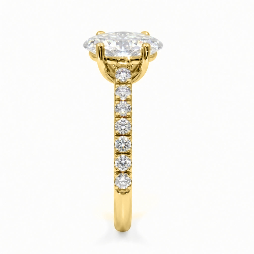 1.50-4.50 Carat T.W. Oval and Round-cut Lab Grown Diamond (F/VS+) 14K Gold Solitaire Band Ring