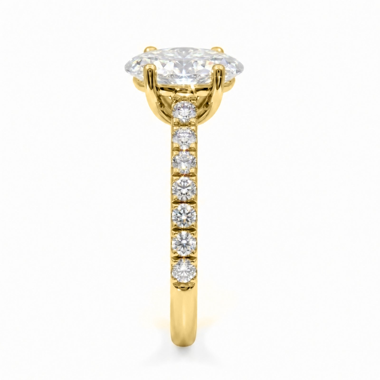 1.50-4.50 Carat T.W. Oval and Round-cut Lab Grown Diamond (F/VS+) 14K Gold Solitaire Band Ring