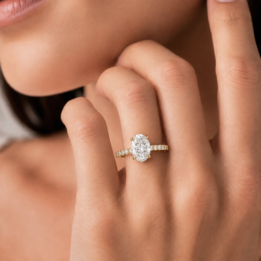 1.50-4.50 Carat T.W. Oval and Round-cut Lab Grown Diamond (F/VS+) 14K Gold Solitaire Band Ring
