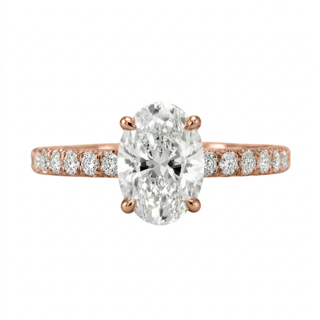 1.50-4.50 Carat T.W. Oval and Round-cut Lab Grown Diamond (F/VS+) 14K Gold Solitaire Band Ring