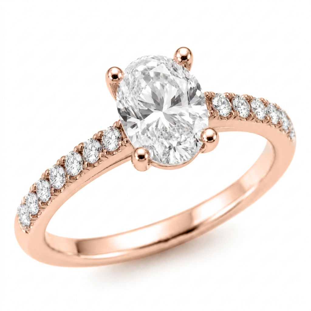 1.50-4.50 Carat T.W. Oval and Round-cut Lab Grown Diamond (F/VS+) 14K Gold Solitaire Band Ring