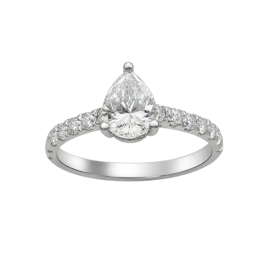 1.50-4.50 Carat T.W. Pear and Round-cut Lab Grown Diamond (F/VS+) 14K Gold Solitaire Band Ring