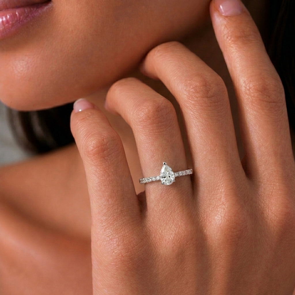 1.50-4.50 Carat T.W. Pear and Round-cut Lab Grown Diamond (F/VS+) 14K Gold Solitaire Band Ring