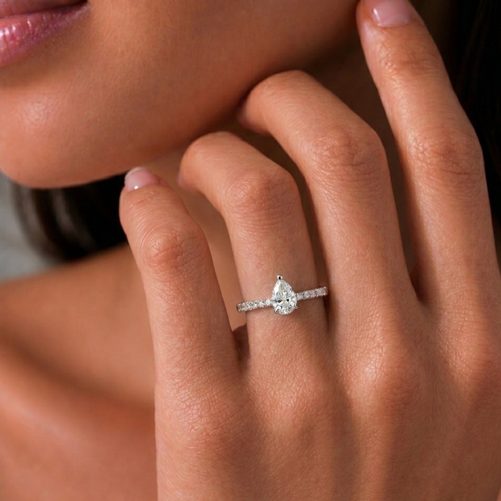 1.50-4.50 Carat T.W. Pear and Round-cut Lab Grown Diamond (F/VS+) 14K Gold Solitaire Band Ring