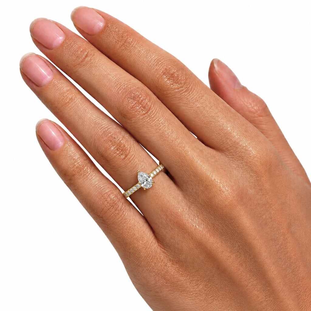 1.50-4.50 Carat T.W. Pear and Round-cut Lab Grown Diamond (F/VS+) 14K Gold Solitaire Band Ring