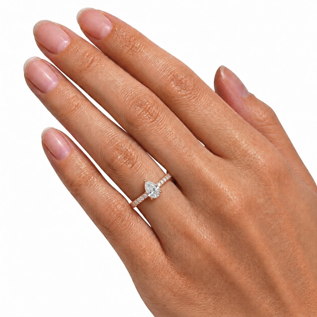 1.50-4.50 Carat T.W. Pear and Round-cut Lab Grown Diamond (F/VS+) 14K Gold Solitaire Band Ring