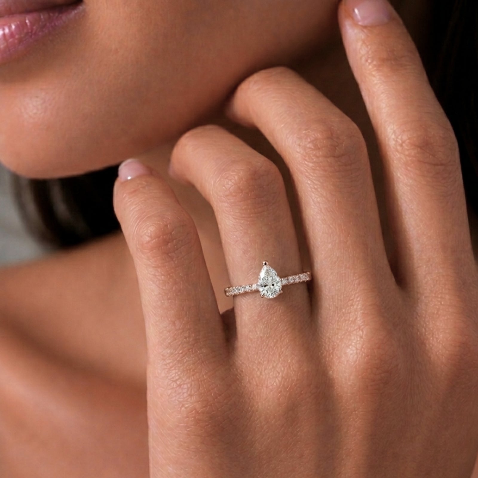 1.50-4.50 Carat T.W. Pear and Round-cut Lab Grown Diamond (F/VS+) 14K Gold Solitaire Band Ring