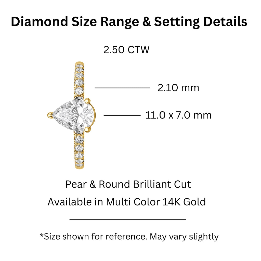 1.50-4.50 Carat T.W. Pear and Round-cut Lab Grown Diamond (F/VS+) 14K Gold Solitaire Band Ring