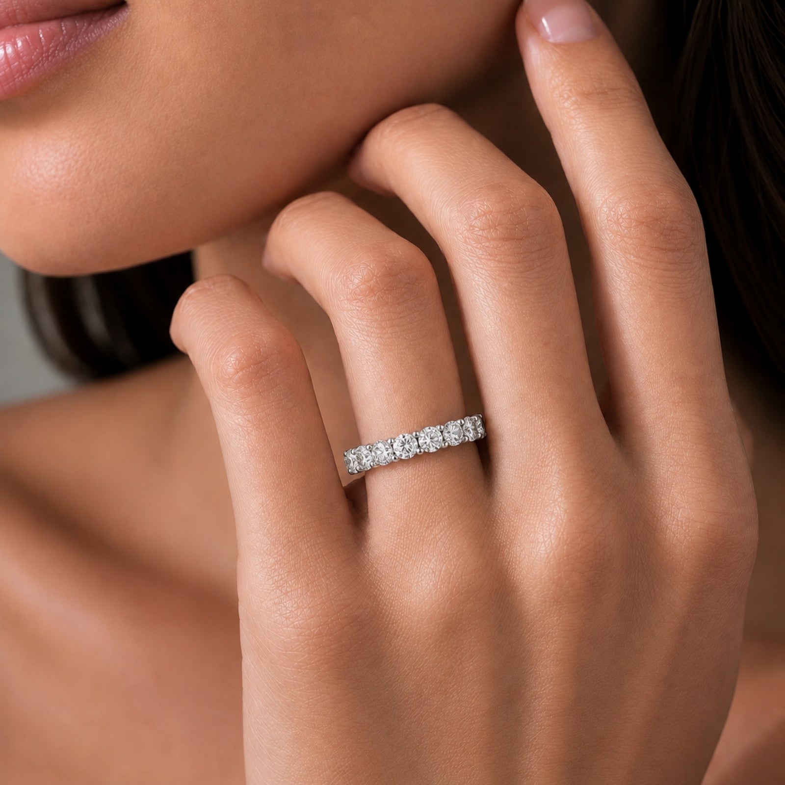 3.00 - 7.00  Carat T.W. Round-cut Lab Grown Diamond (F/VS+) 14K Gold Eternity Band Ring