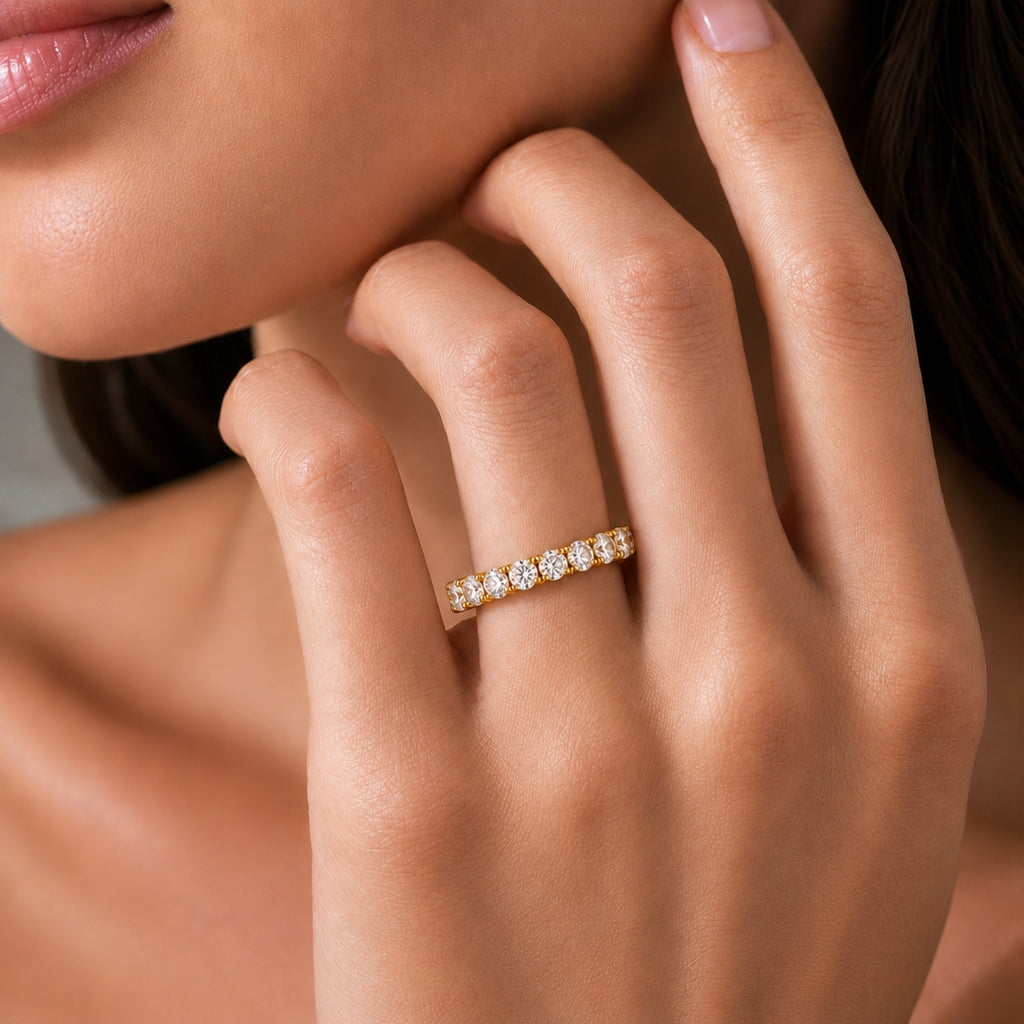 3.00 - 7.00  Carat T.W. Round-cut Lab Grown Diamond (F/VS+) 14K Gold Eternity Band Ring