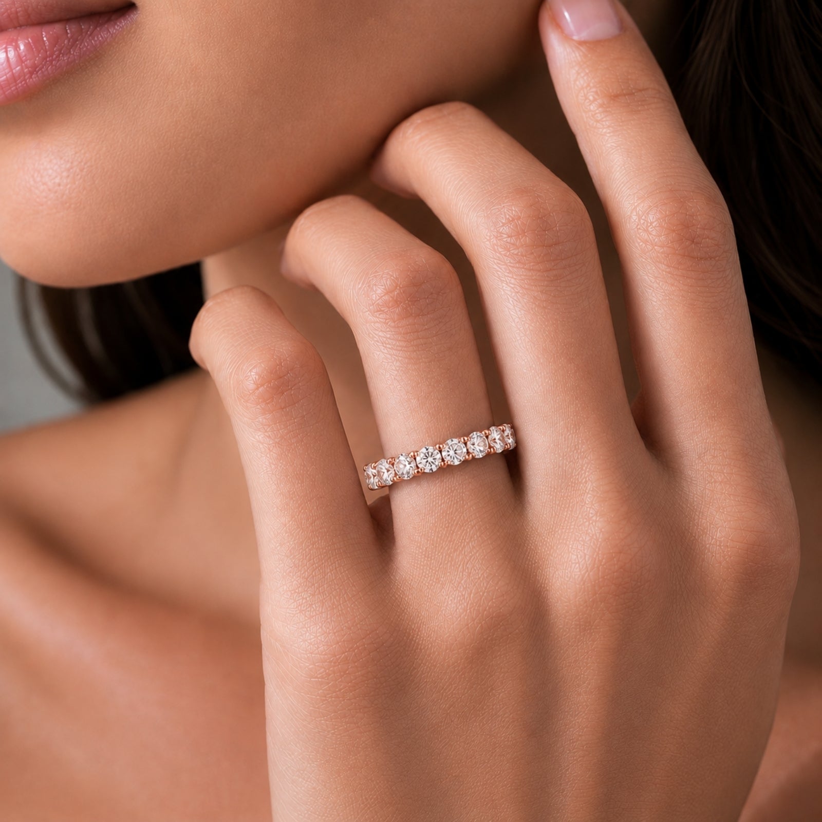 3.00 - 7.00  Carat T.W. Round-cut Lab Grown Diamond (F/VS+) 14K Gold Eternity Band Ring
