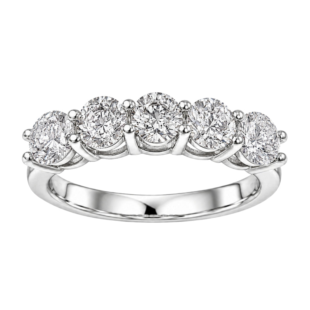 1.00-5.00 Carat T.W. Round-cut Lab Grown Diamond (F/VS+) 14K Gold 5 Stone Band Ring