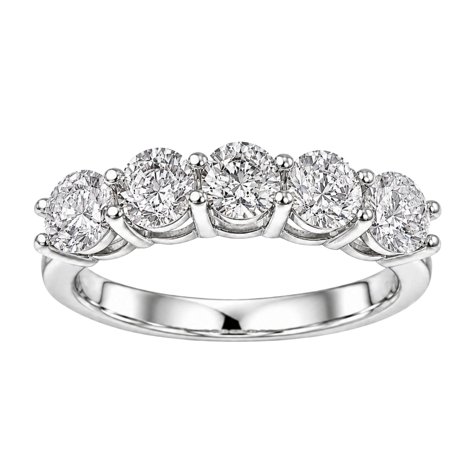 1.00-5.00 Carat T.W. Round-cut Lab Grown Diamond (F/VS+) 14K Gold 5 Stone Band Ring