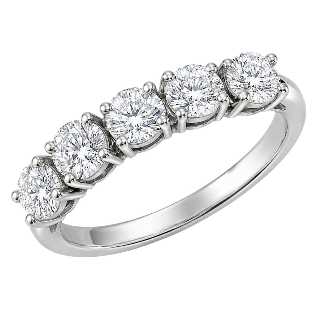 1.00-5.00 Carat T.W. Round-cut Lab Grown Diamond (F/VS+) 14K Gold 5 Stone Band Ring