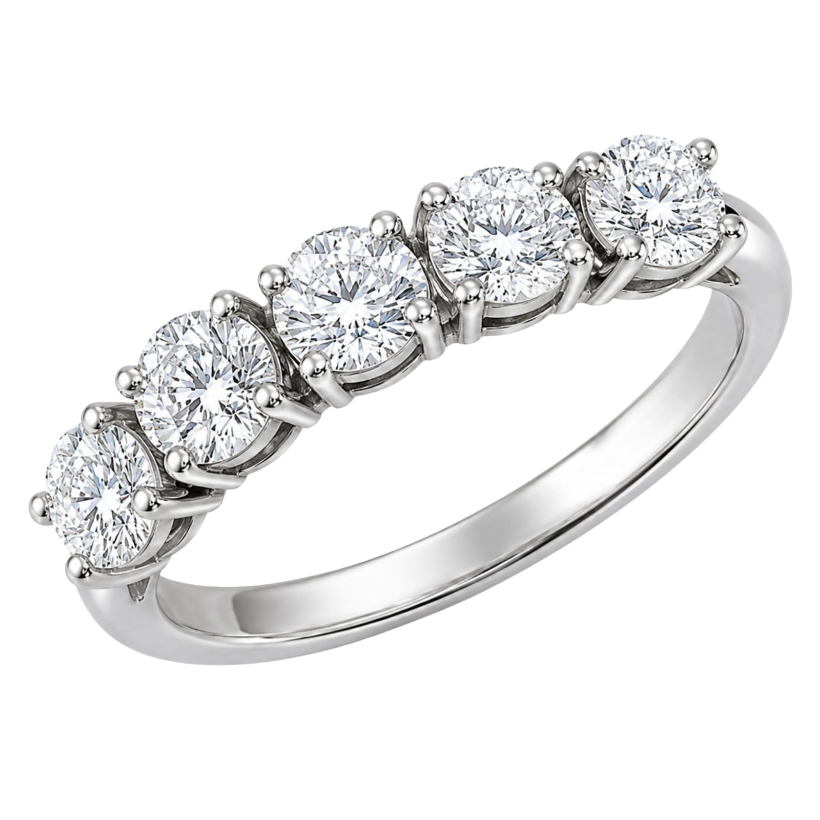 1.00-5.00 Carat T.W. Round-cut Lab Grown Diamond (F/VS+) 14K Gold 5 Stone Band Ring