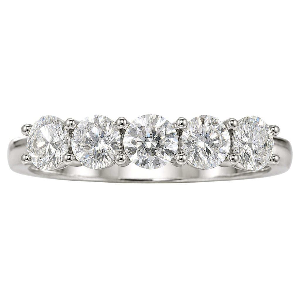 1.00-5.00 Carat T.W. Round-cut Lab Grown Diamond (F/VS+) 14K Gold 5 Stone Band Ring