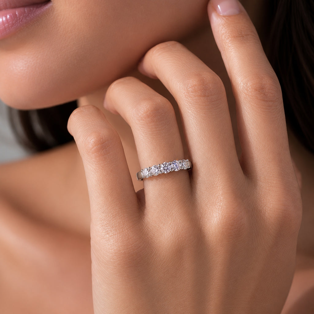 1.00-5.00 Carat T.W. Round-cut Lab Grown Diamond (F/VS+) 14K Gold 5 Stone Band Ring