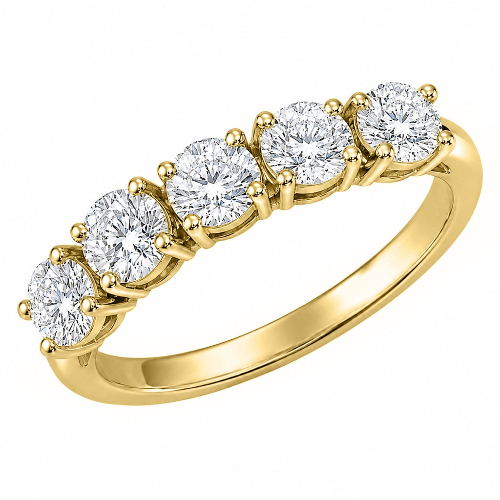 1.00-5.00 Carat T.W. Round-cut Lab Grown Diamond (F/VS+) 14K Gold 5 Stone Band Ring