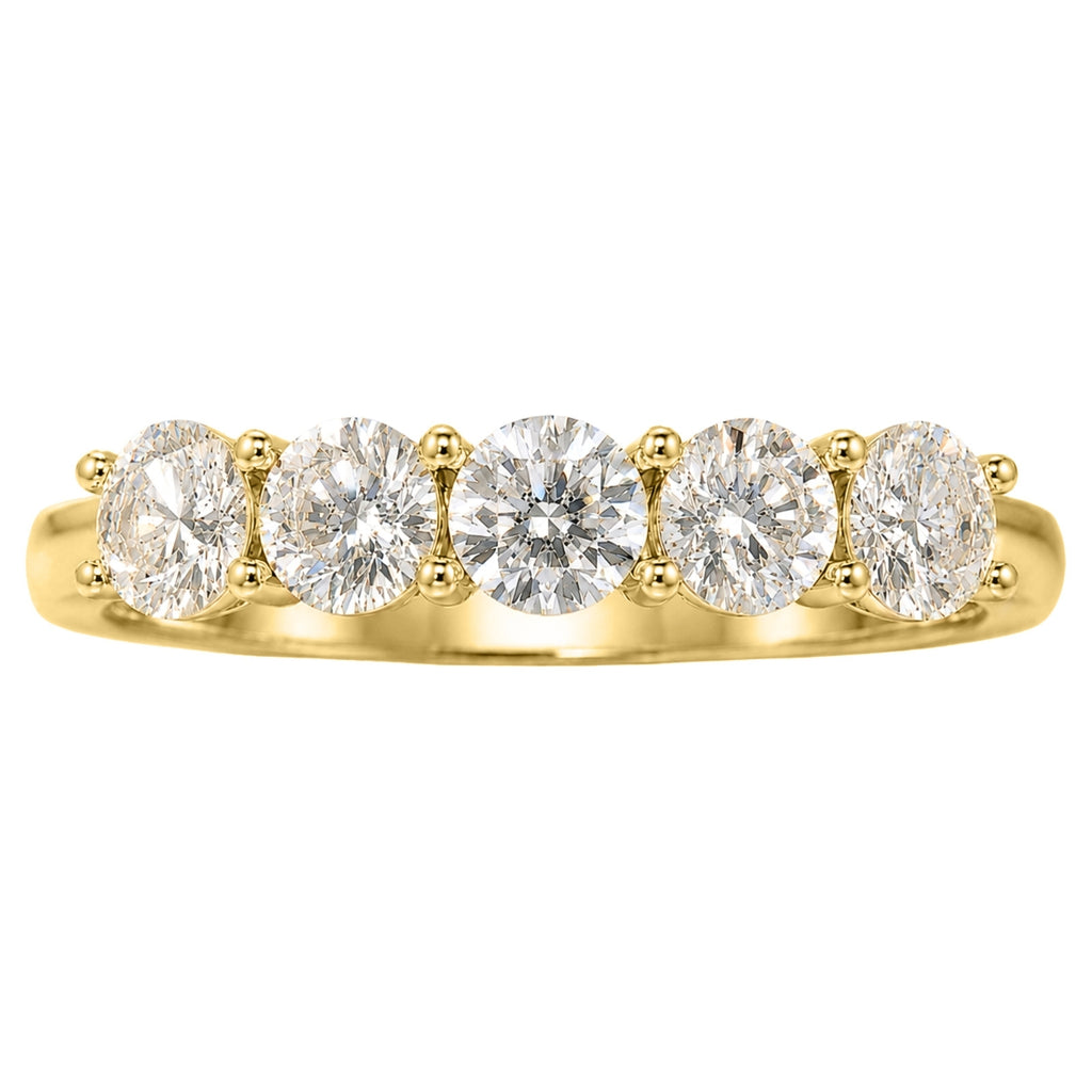 1.00-5.00 Carat T.W. Round-cut Lab Grown Diamond (F/VS+) 14K Gold 5 Stone Band Ring