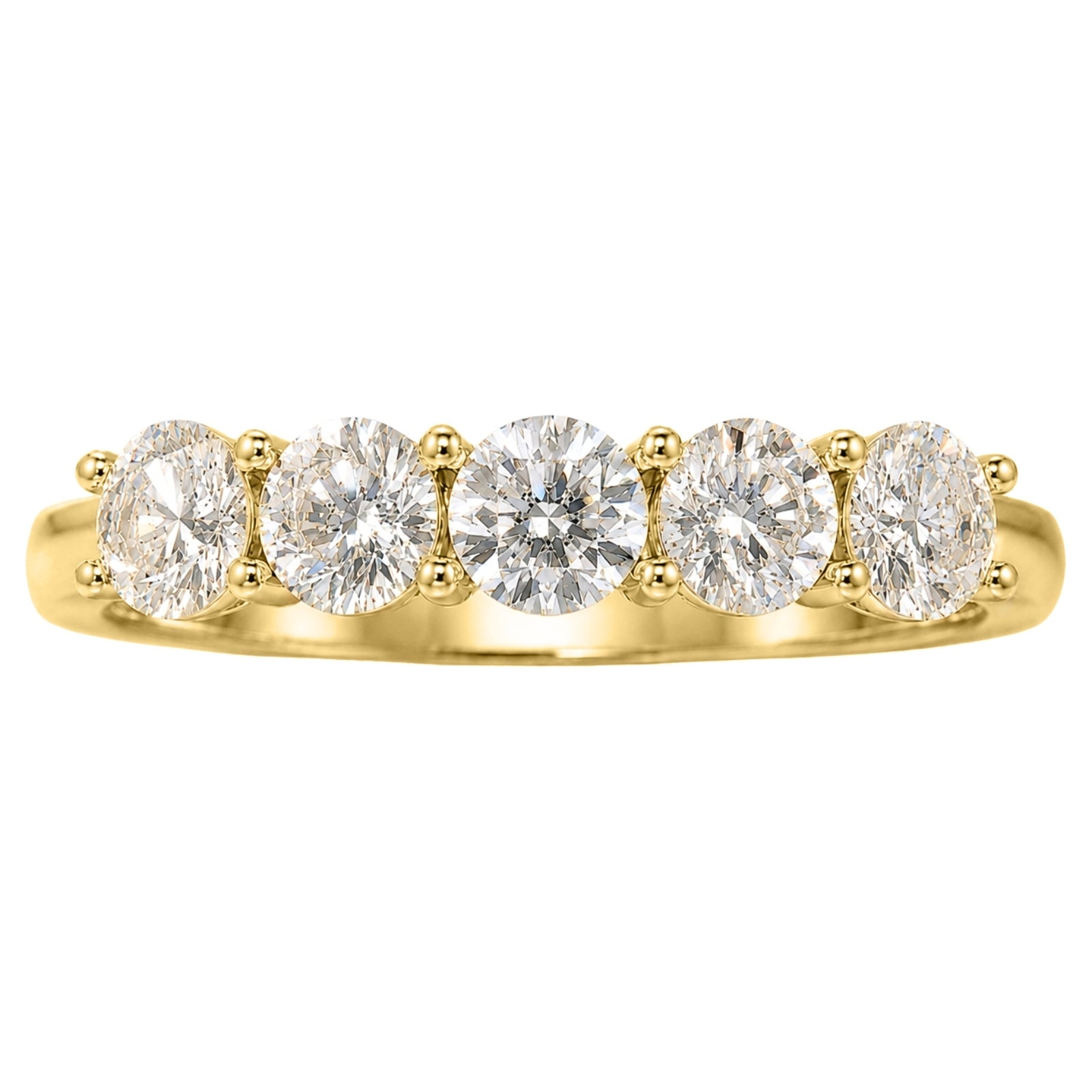 1.00-5.00 Carat T.W. Round-cut Lab Grown Diamond (F/VS+) 14K Gold 5 Stone Band Ring