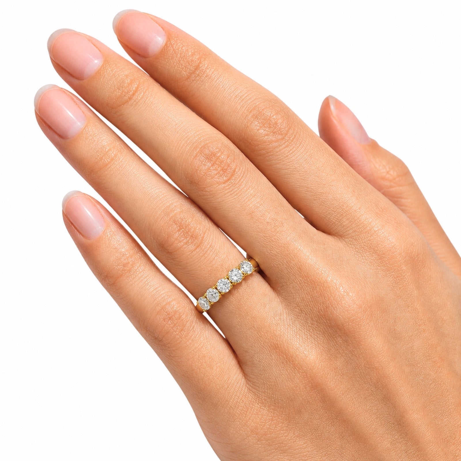 1.00-5.00 Carat T.W. Round-cut Lab Grown Diamond (F/VS+) 14K Gold 5 Stone Band Ring