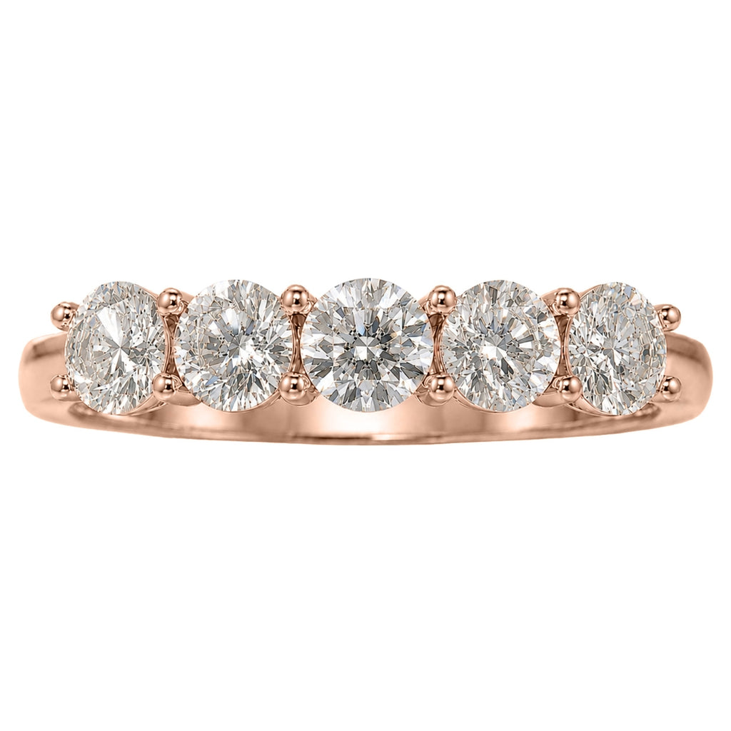 1.00-5.00 Carat T.W. Round-cut Lab Grown Diamond (F/VS+) 14K Gold 5 Stone Band Ring