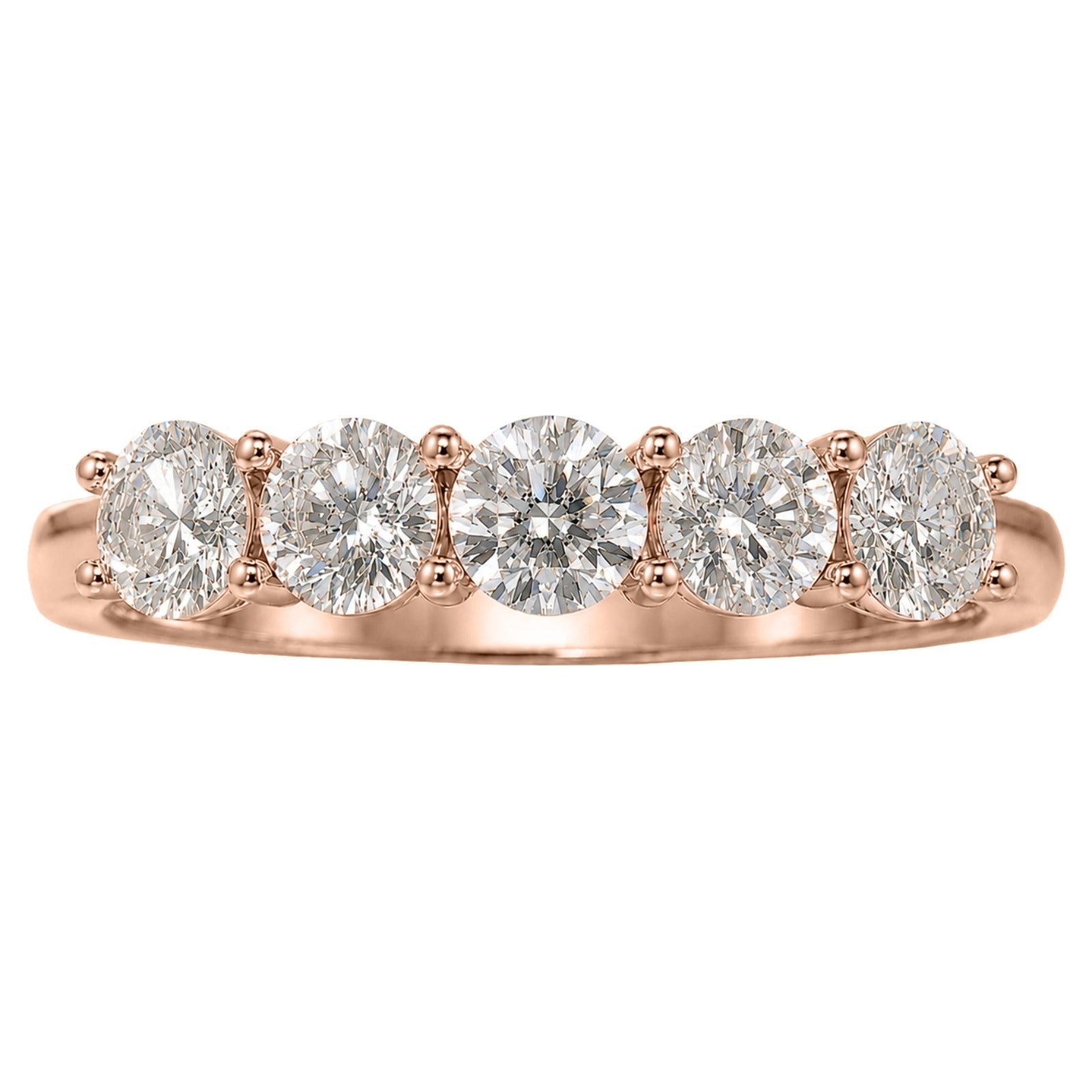 1.00-5.00 Carat T.W. Round-cut Lab Grown Diamond (F/VS+) 14K Gold 5 Stone Band Ring
