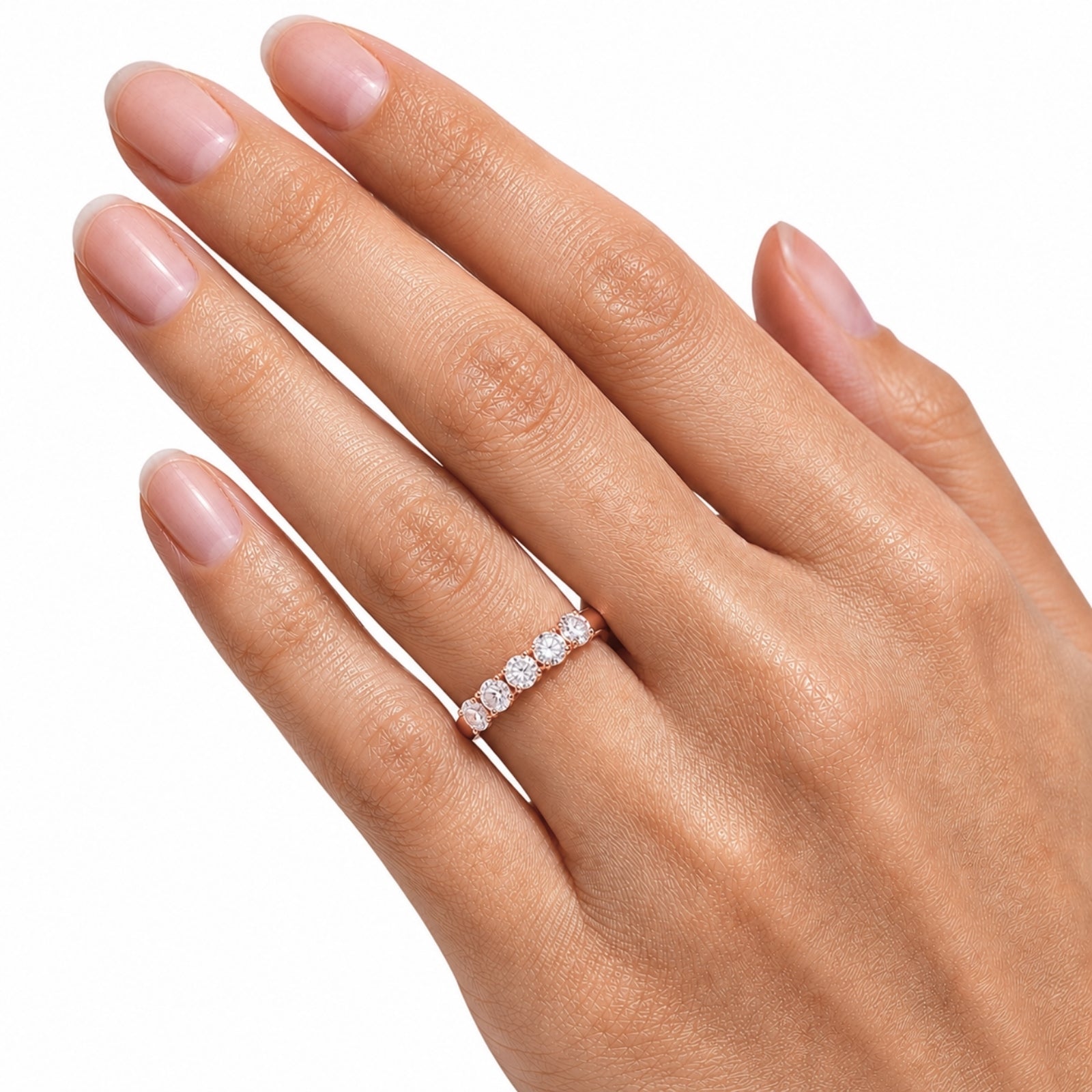 1.00-5.00 Carat T.W. Round-cut Lab Grown Diamond (F/VS+) 14K Gold 5 Stone Band Ring