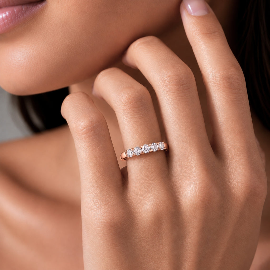 1.00-5.00 Carat T.W. Round-cut Lab Grown Diamond (F/VS+) 14K Gold 5 Stone Band Ring