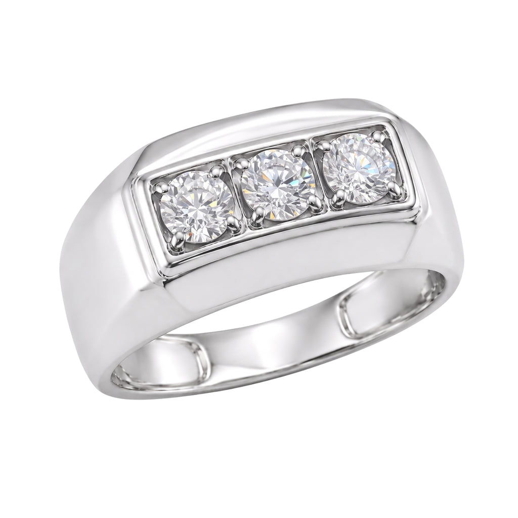 0.50 -1.00 Carat T.W. Round-cut Lab Grown Diamond (F/VS+) 14K Gold 3 Stone Men's Ring