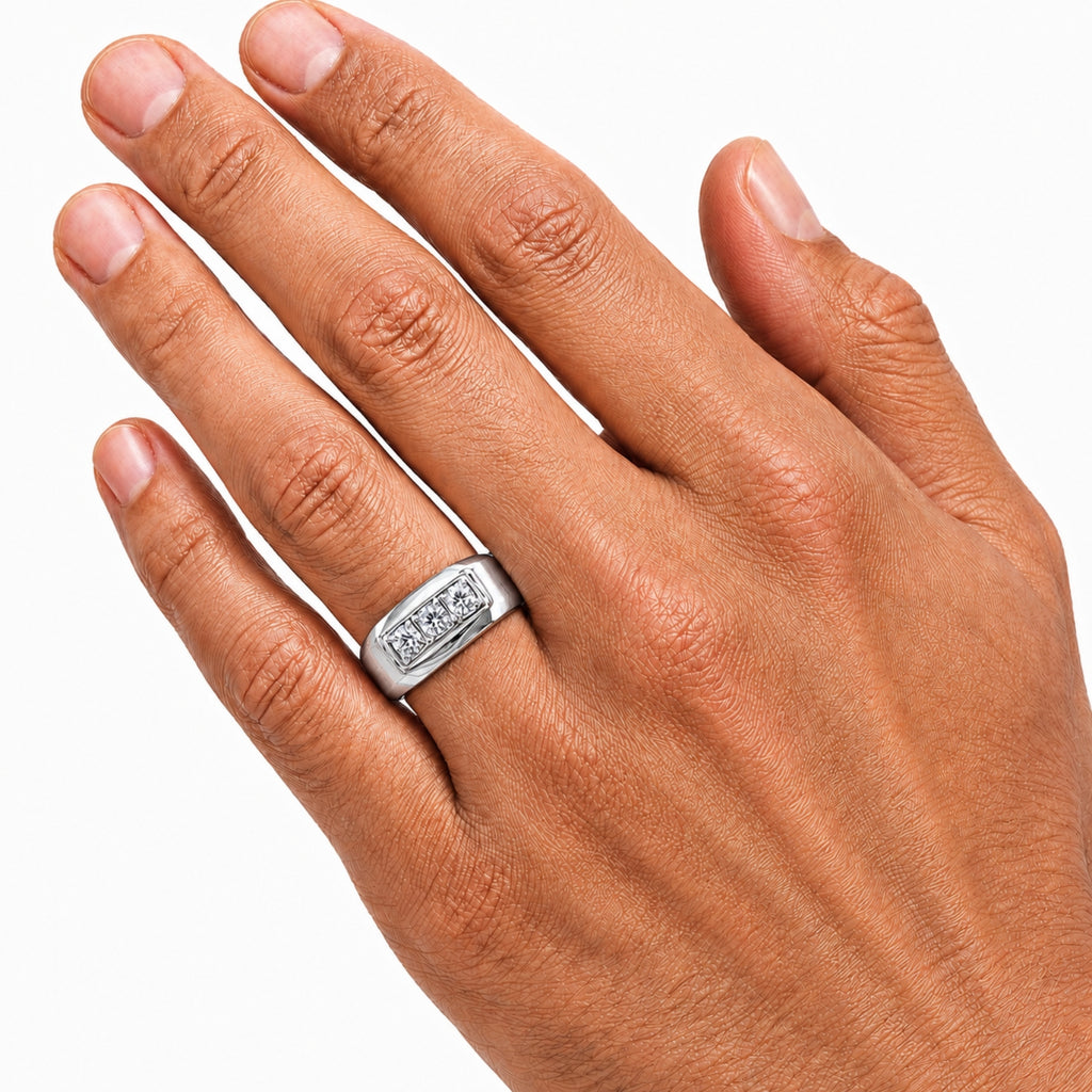 0.50 -1.00 Carat T.W. Round-cut Lab Grown Diamond (F/VS+) 14K Gold 3 Stone Men's Ring