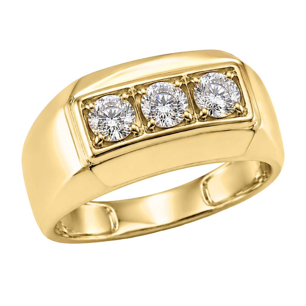 0.50 -1.00 Carat T.W. Round-cut Lab Grown Diamond (F/VS+) 14K Gold 3 Stone Men's Ring