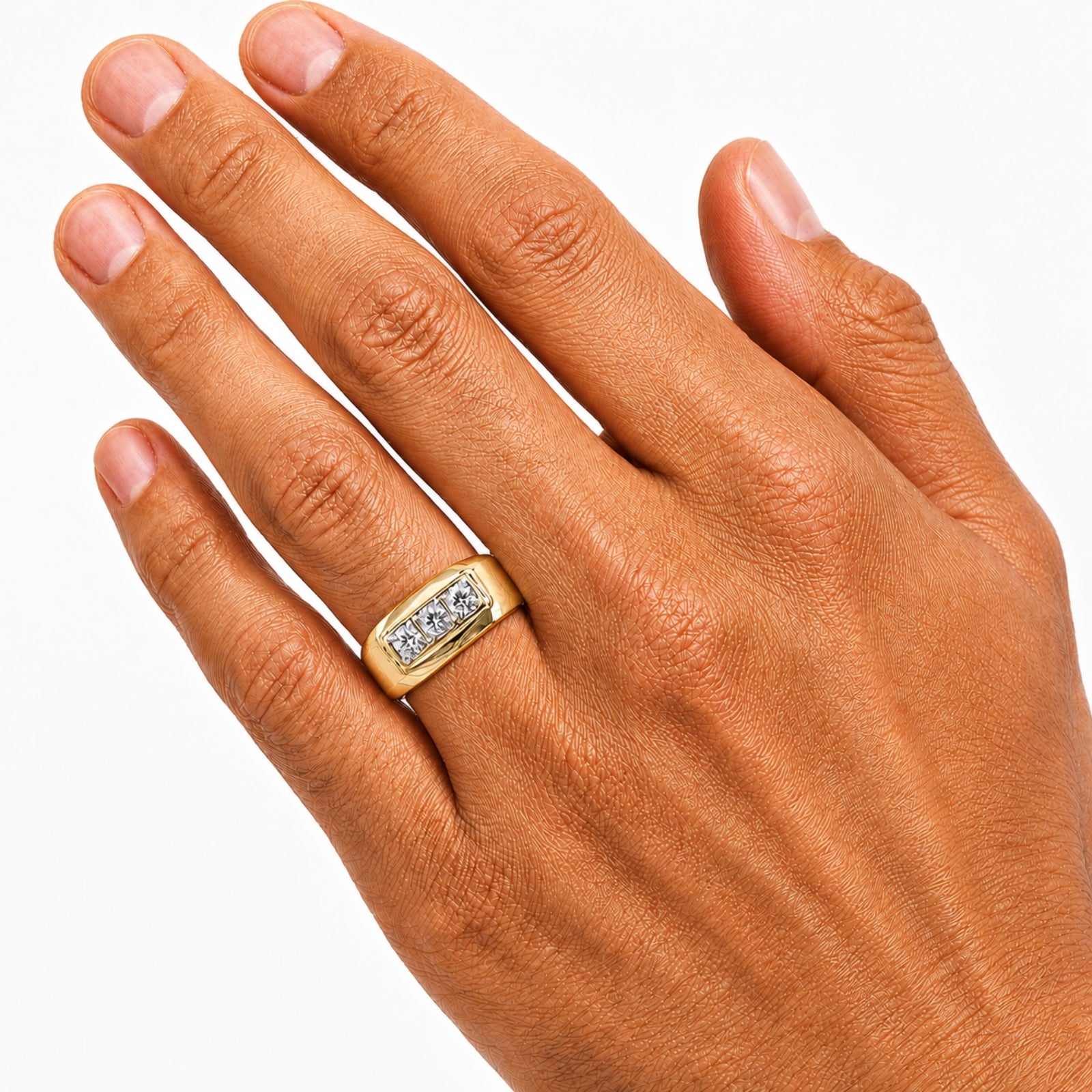 0.50 -1.00 Carat T.W. Round-cut Lab Grown Diamond (F/VS+) 14K Gold 3 Stone Men's Ring