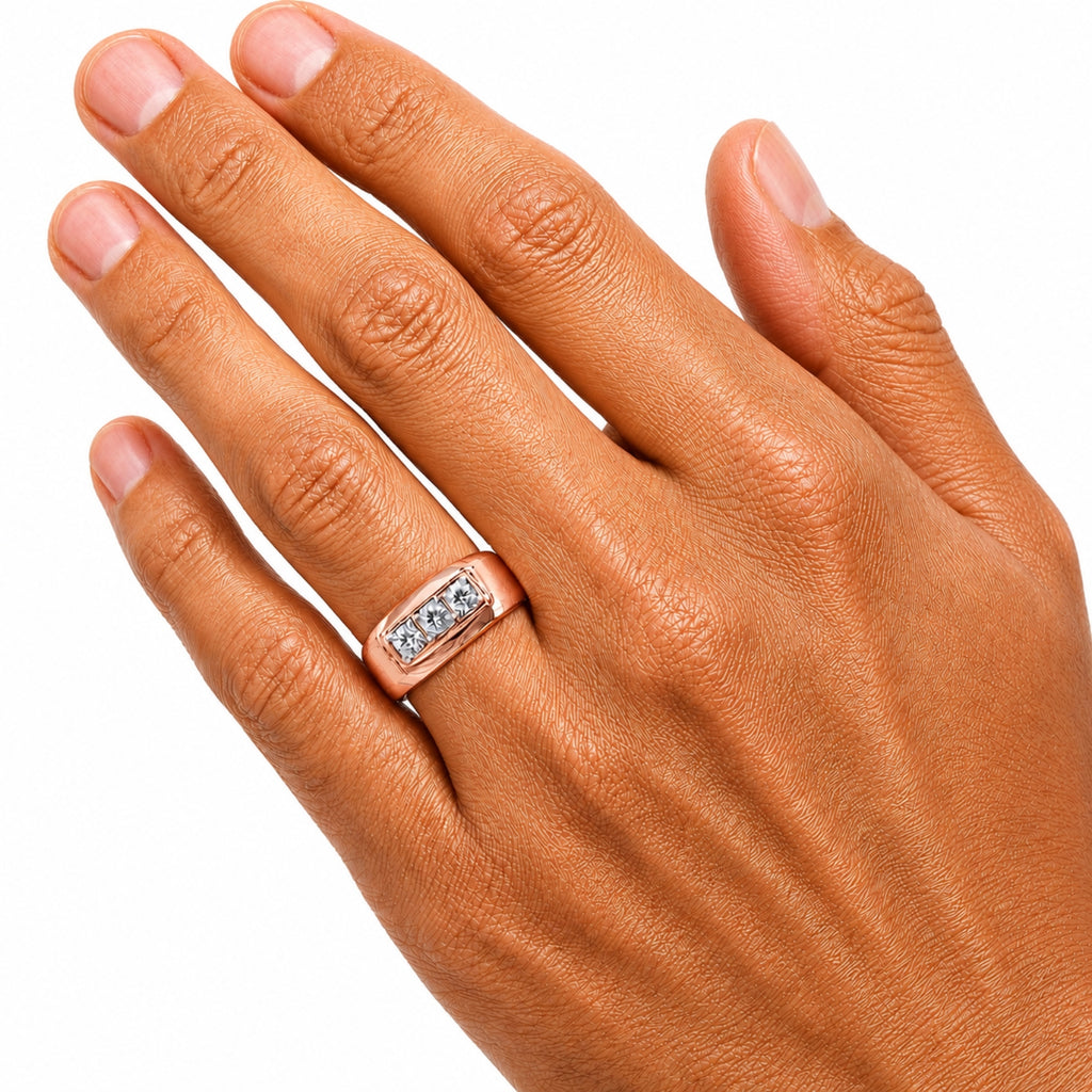0.50 -1.00 Carat T.W. Round-cut Lab Grown Diamond (F/VS+) 14K Gold 3 Stone Men's Ring