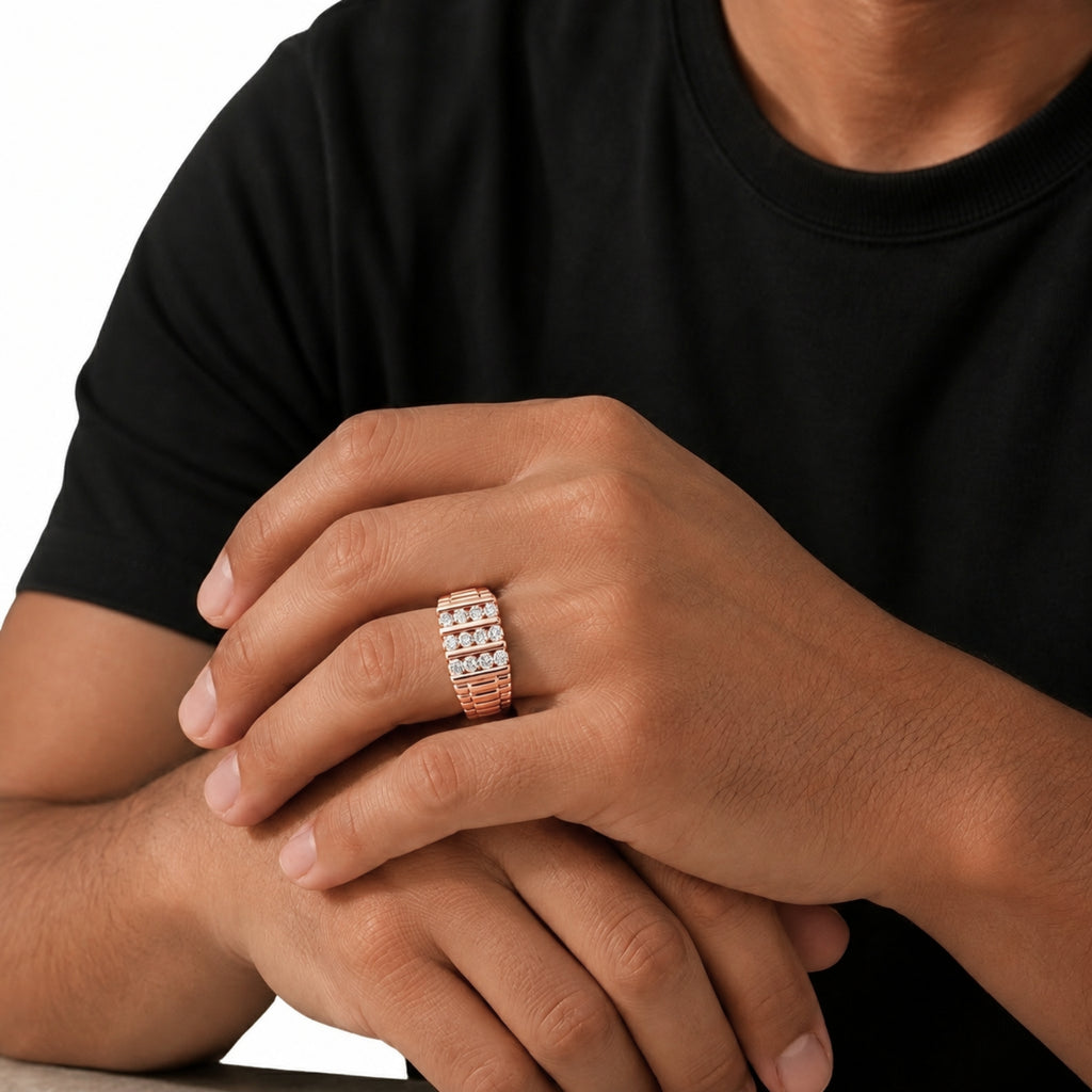 Diamonair 1.00 Carat T.W. Round-cut Lab Grown Diamond (F/VS+) 14K Gold Men's Ring