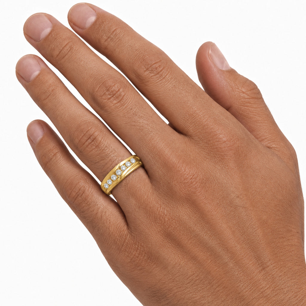 1.00 Carat T.W. Round-cut Lab Grown Diamond (F/VS+) 14K Gold 7 Stone Men's Ring