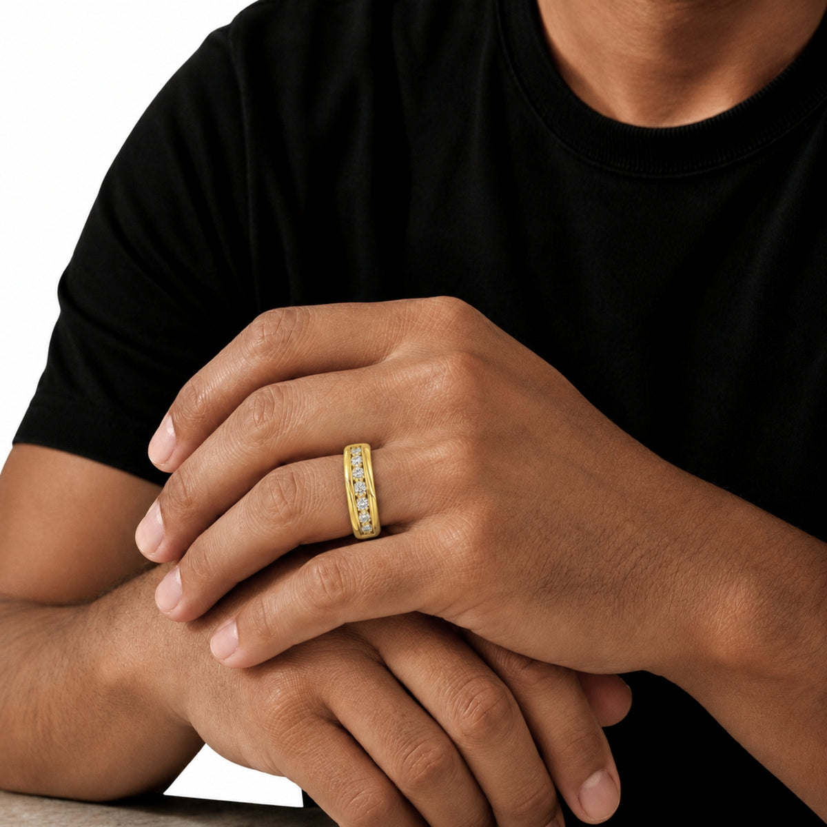 1.00 Carat T.W. Round-cut Lab Grown Diamond (F/VS+) 14K Gold 7 Stone Men's Ring