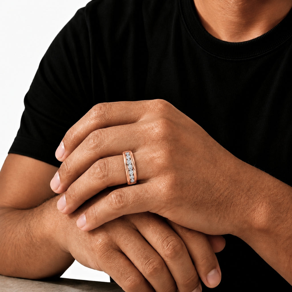 1.00 Carat T.W. Round-cut Lab Grown Diamond (F/VS+) 14K Gold 7 Stone Men's Ring